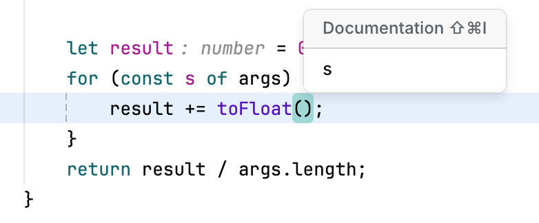 A popup with parameter information
