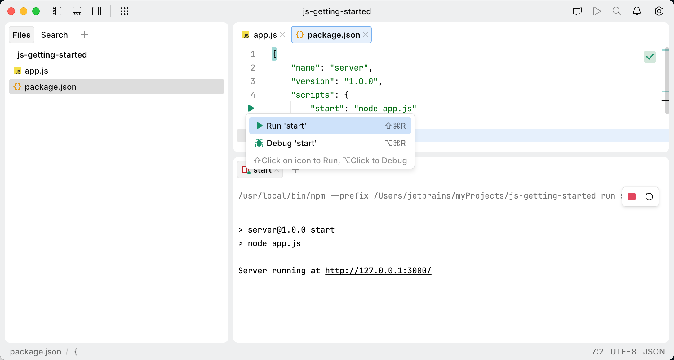 Application output shown in the console Application output shown in the console