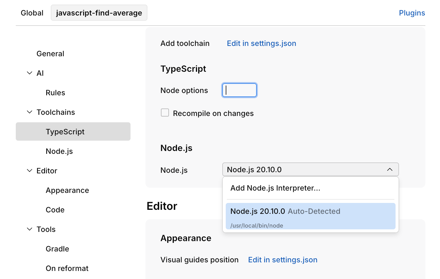 Selecting an interpreter for the workspace Selecting an interpreter for the workspace