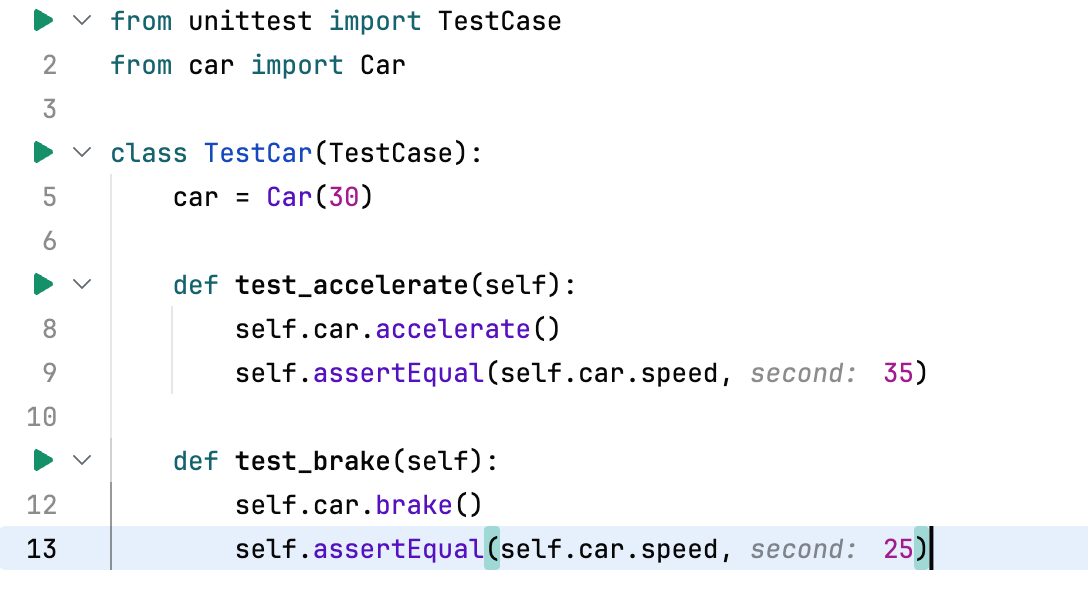 Gutter icons for unittest tests