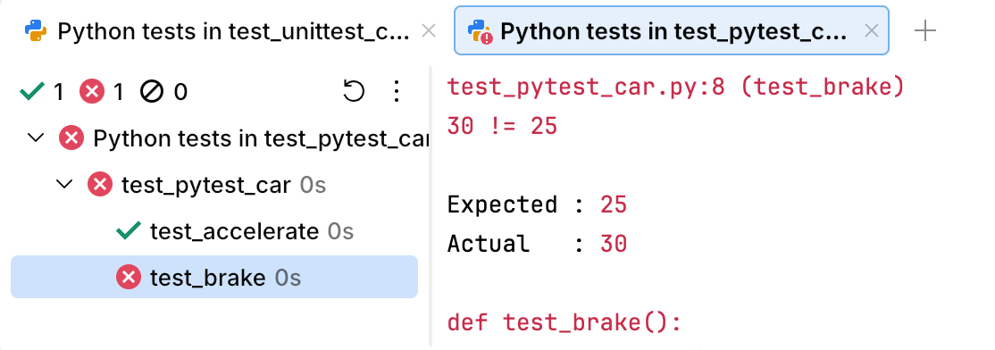 Details of the failed test_brake method