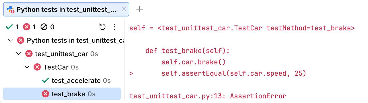 Details of the failed test_brake method