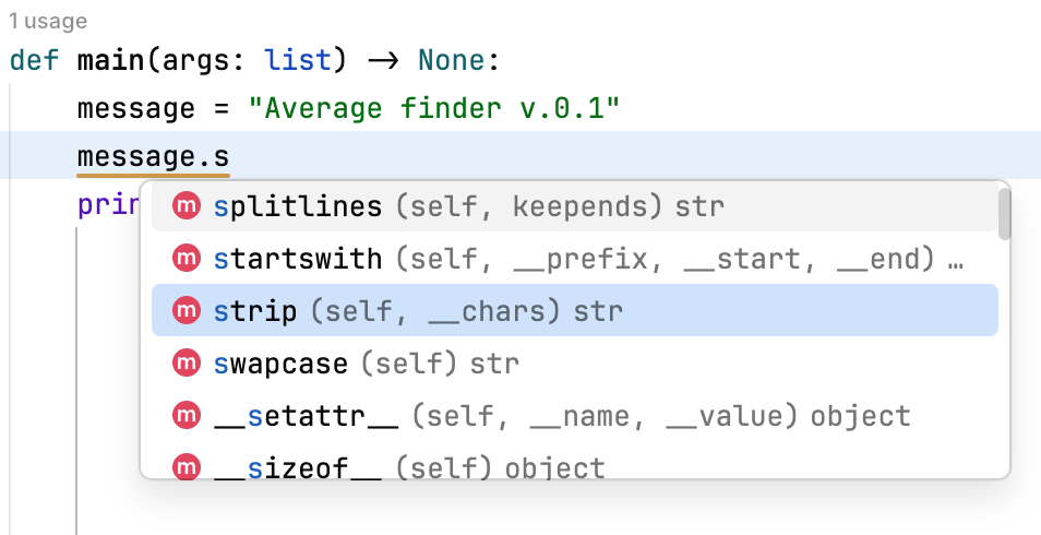 Code completion popup