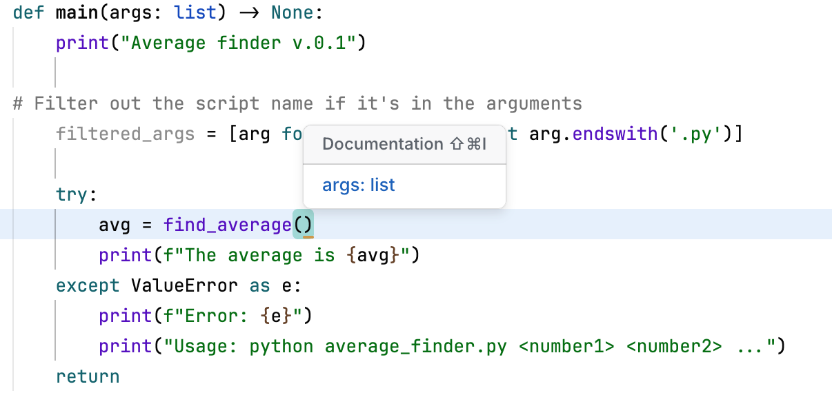 A popup with parameter information