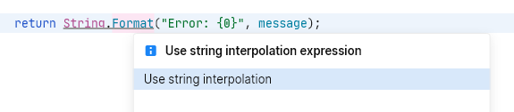 JetBrains Fleet: Converting a usage of String.Format to string interpolation JetBrains Fleet: Converting a usage of String.Format to string interpolation