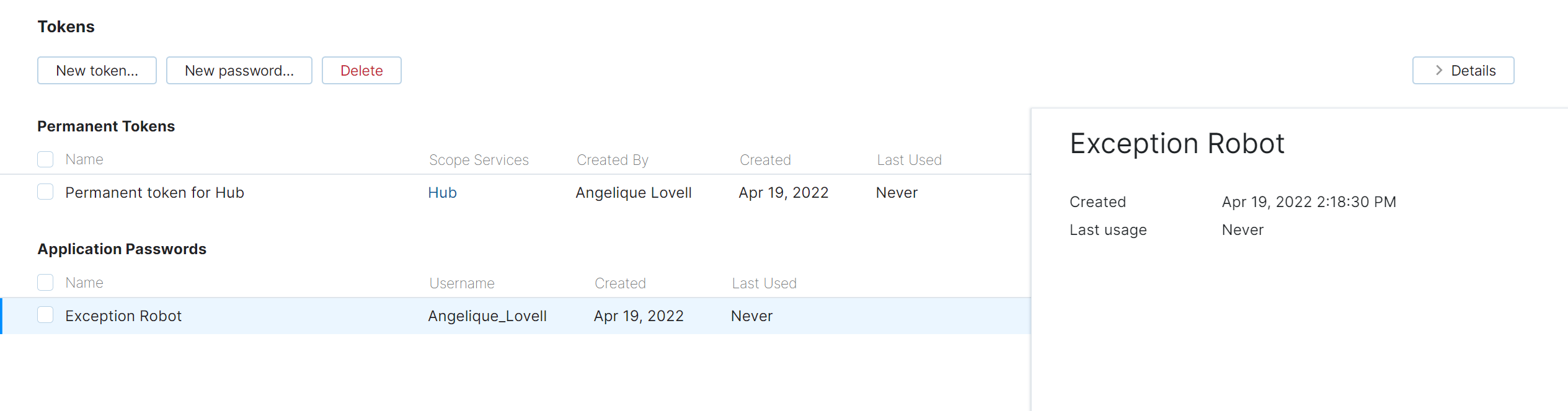 Application password authentication list Application password authentication list