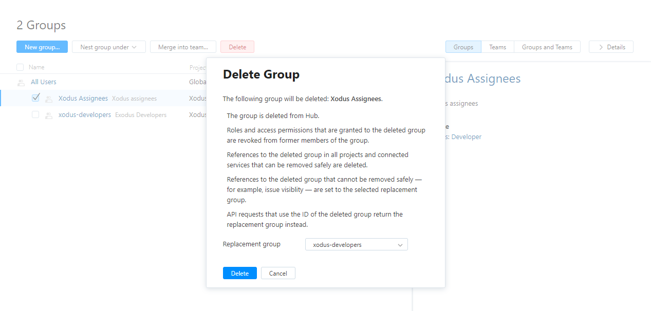 Delete group confirmation dialog Delete group confirmation dialog