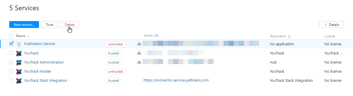 select a service from the list and delete it select a service from the list and delete it