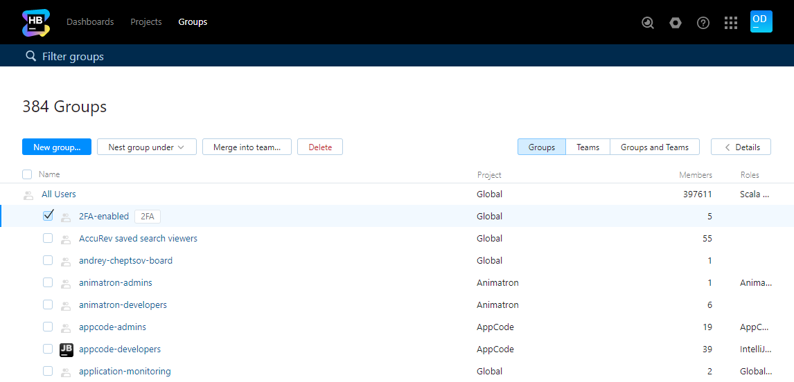 Groups list Groups list