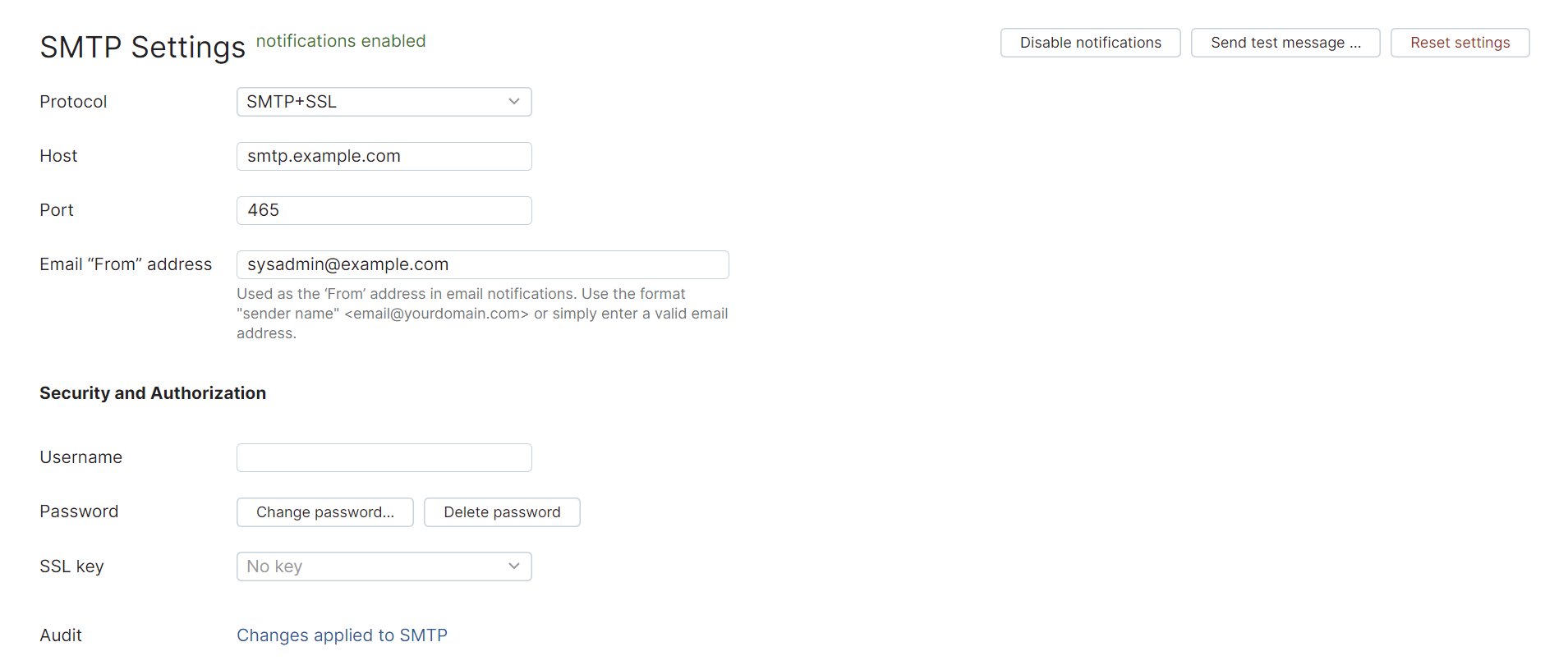 SMTP settings SMTP settings