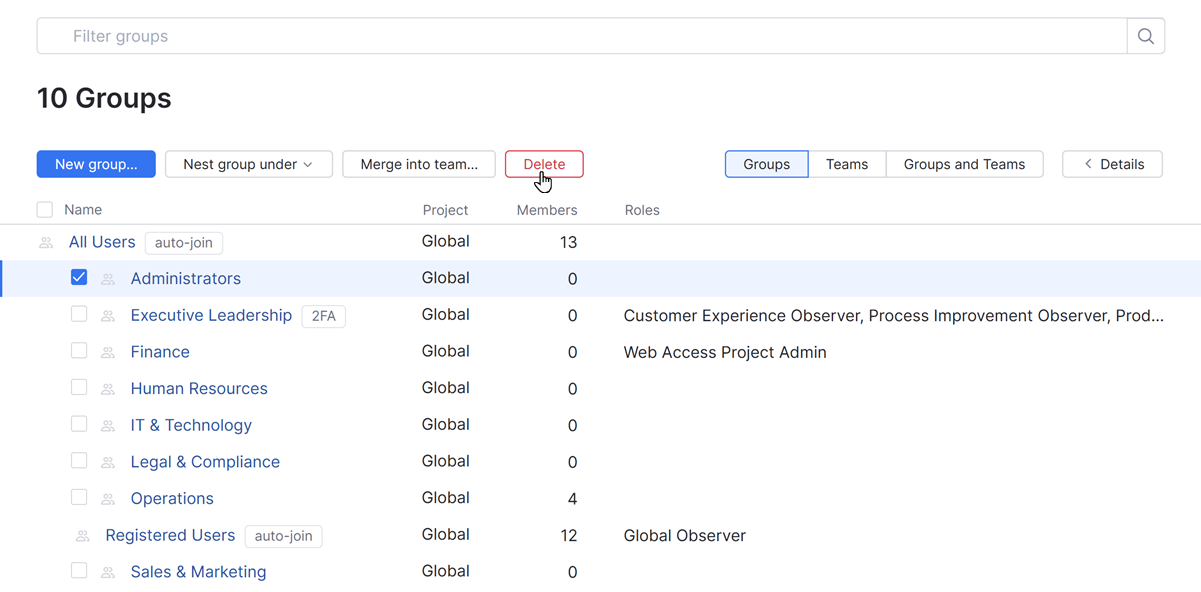 Delete group Delete group