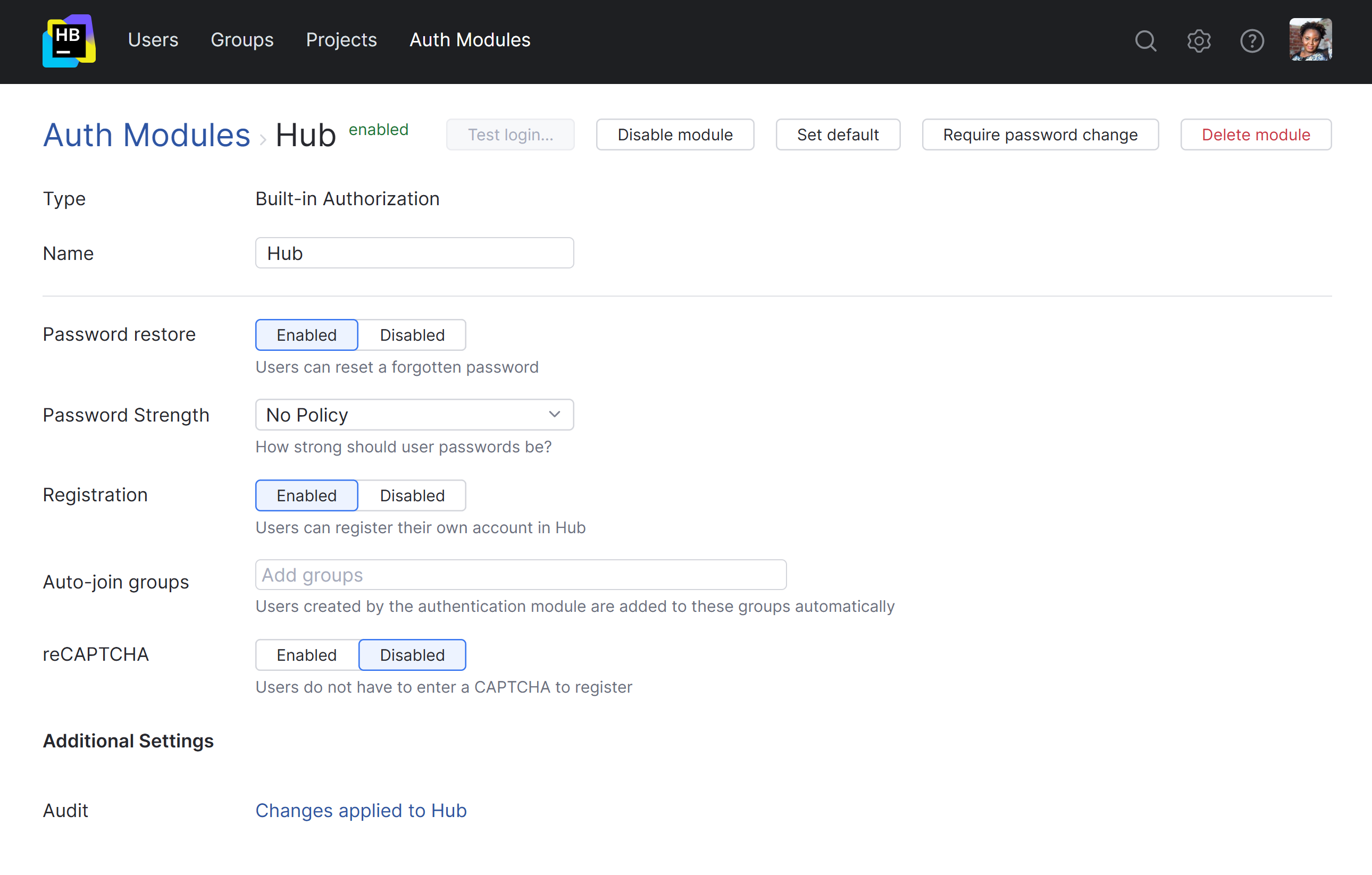 Hub auth module Hub auth module