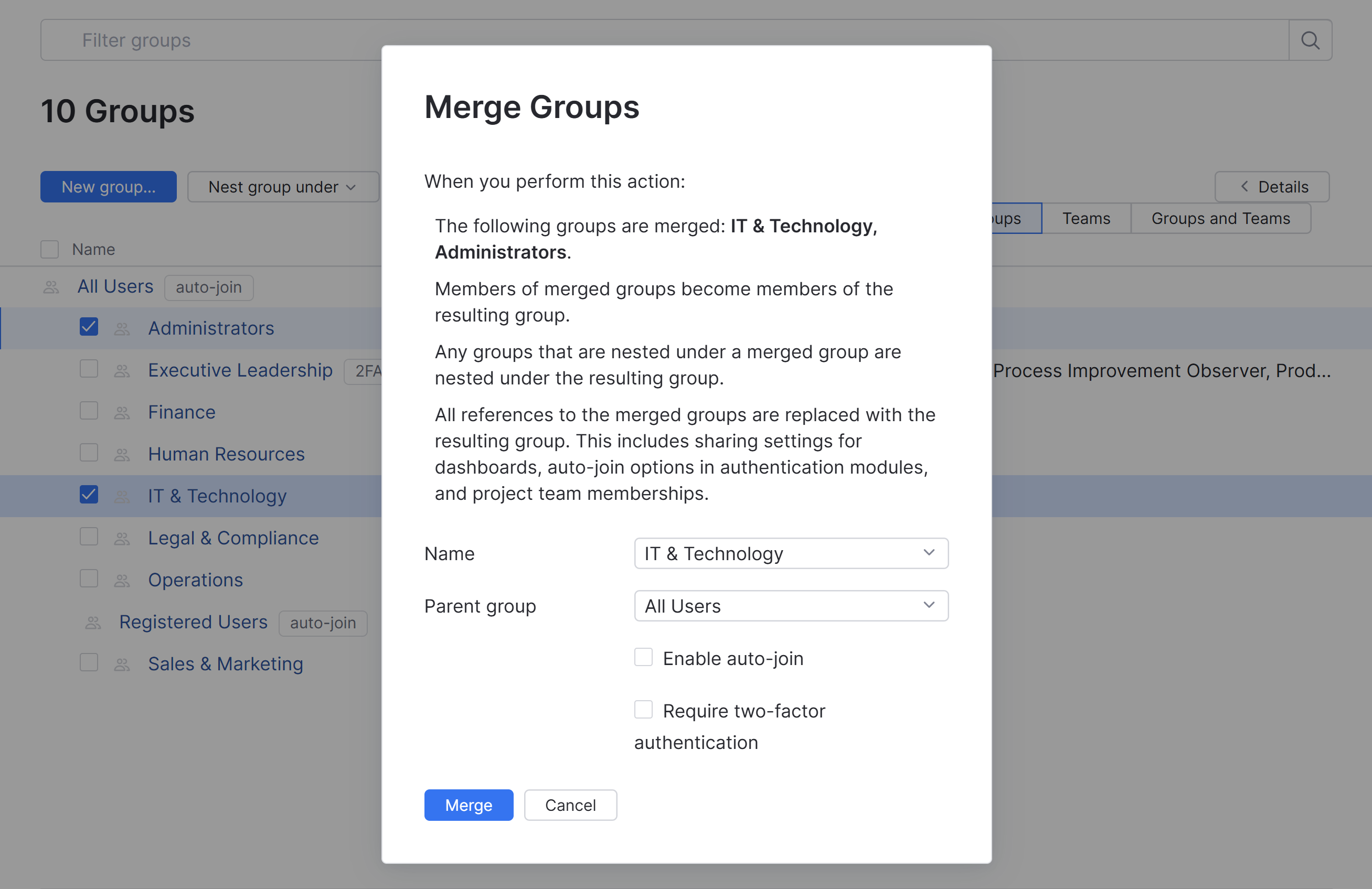 Merge groups Merge groups