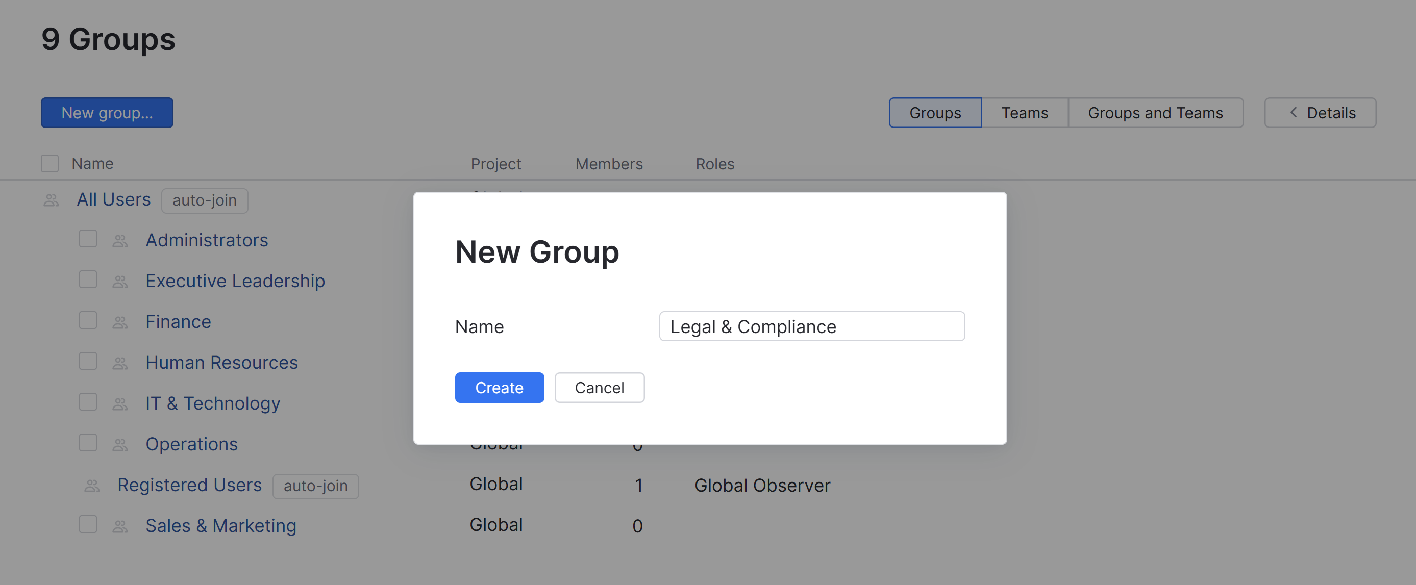 The New Group dialog. The New Group dialog.