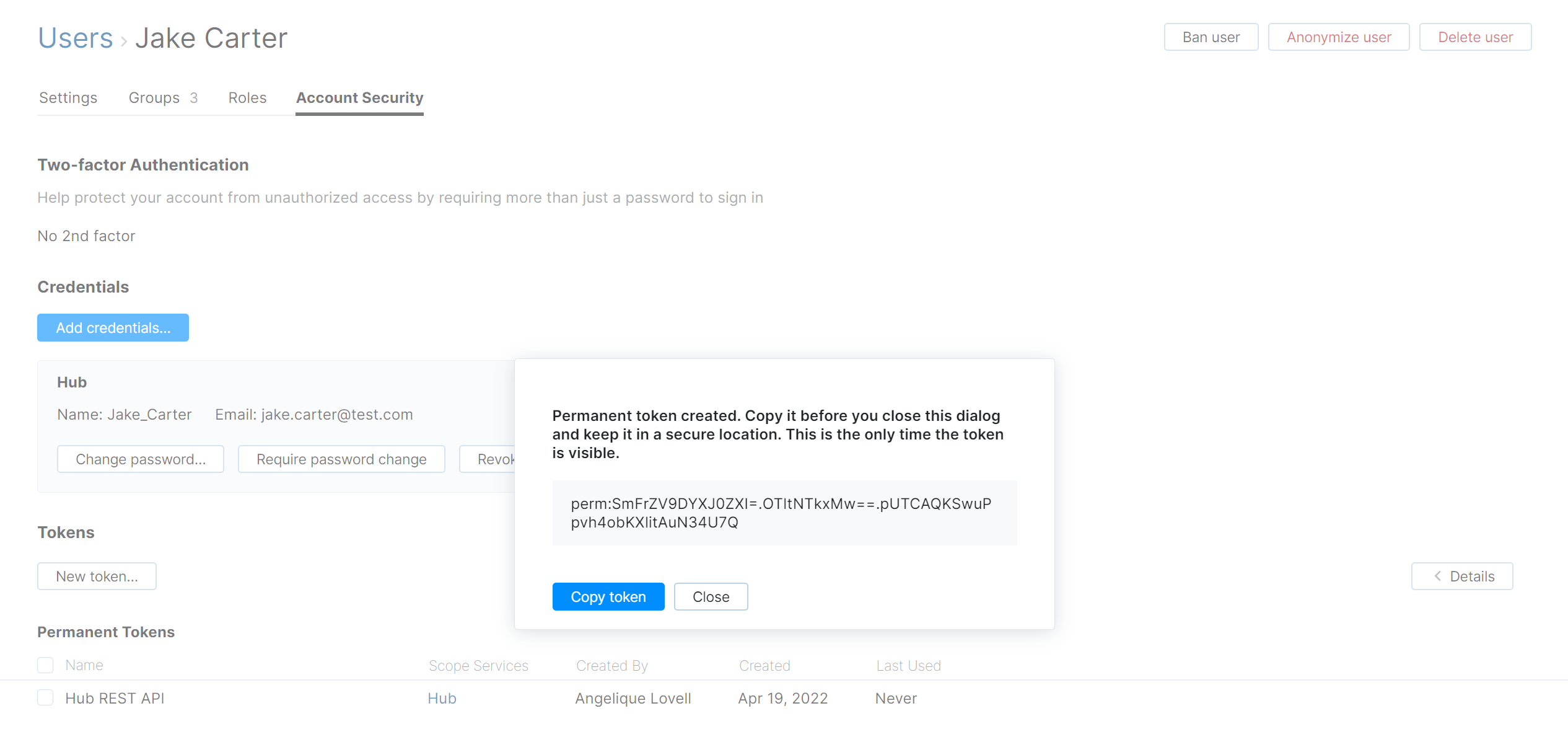 Permanent token generated Permanent token generated