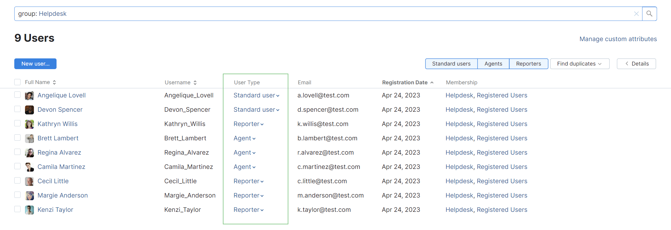 The list of all users with user types. The list of all users with user types.