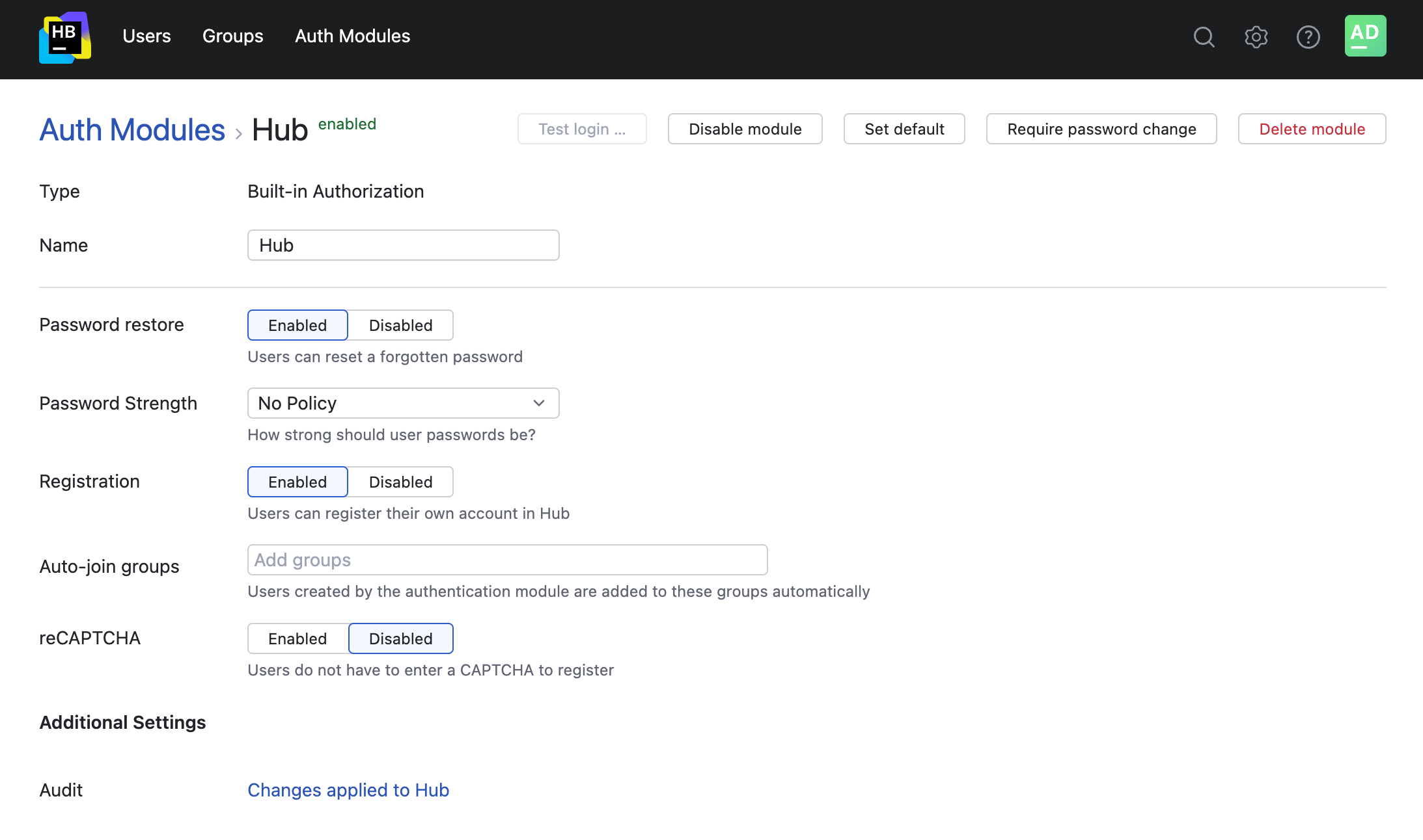Hub auth module Hub auth module