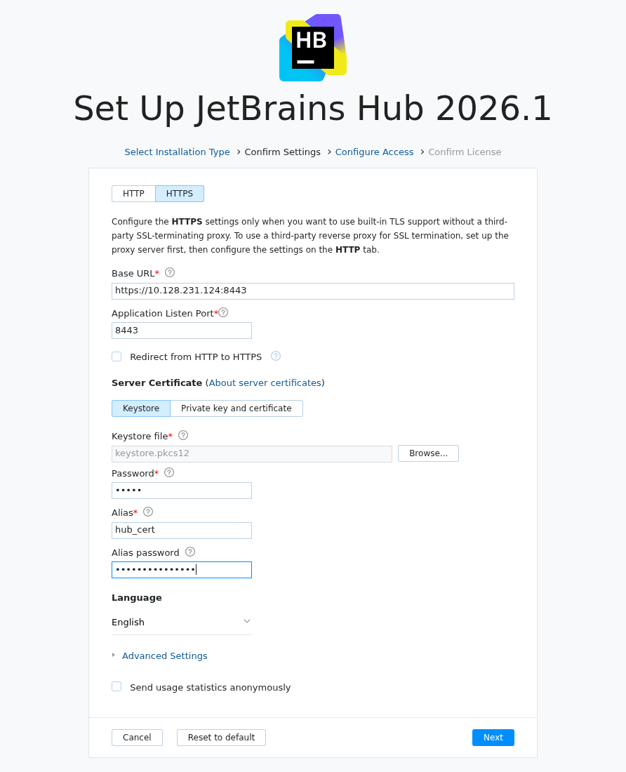 Install Hub - Built-in TLS with a keystore Install Hub - Built-in TLS with a keystore