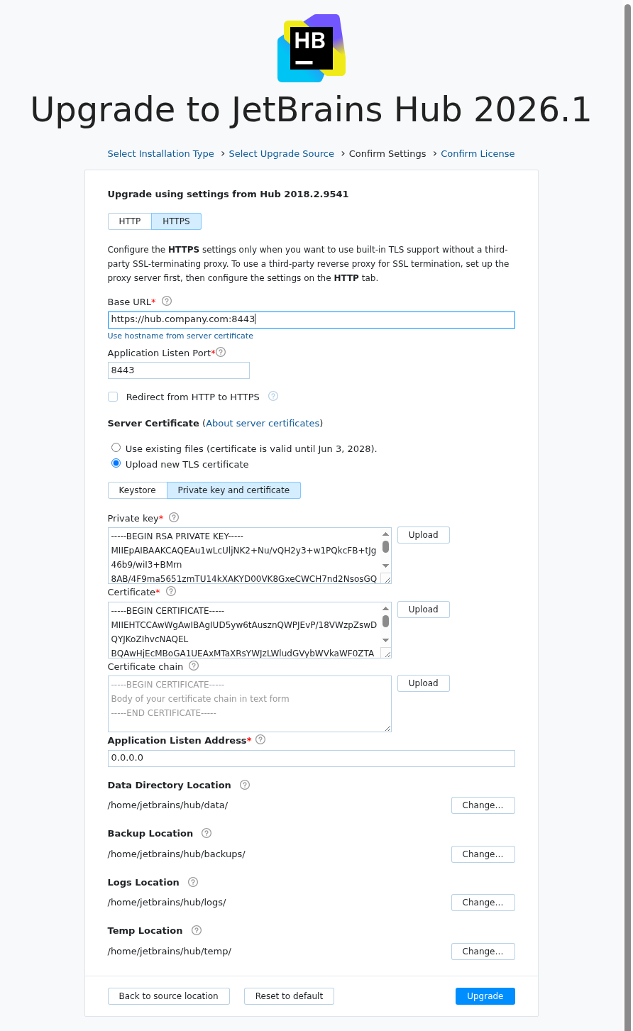 Upload new server certificate during upgrade Upload new server certificate during upgrade