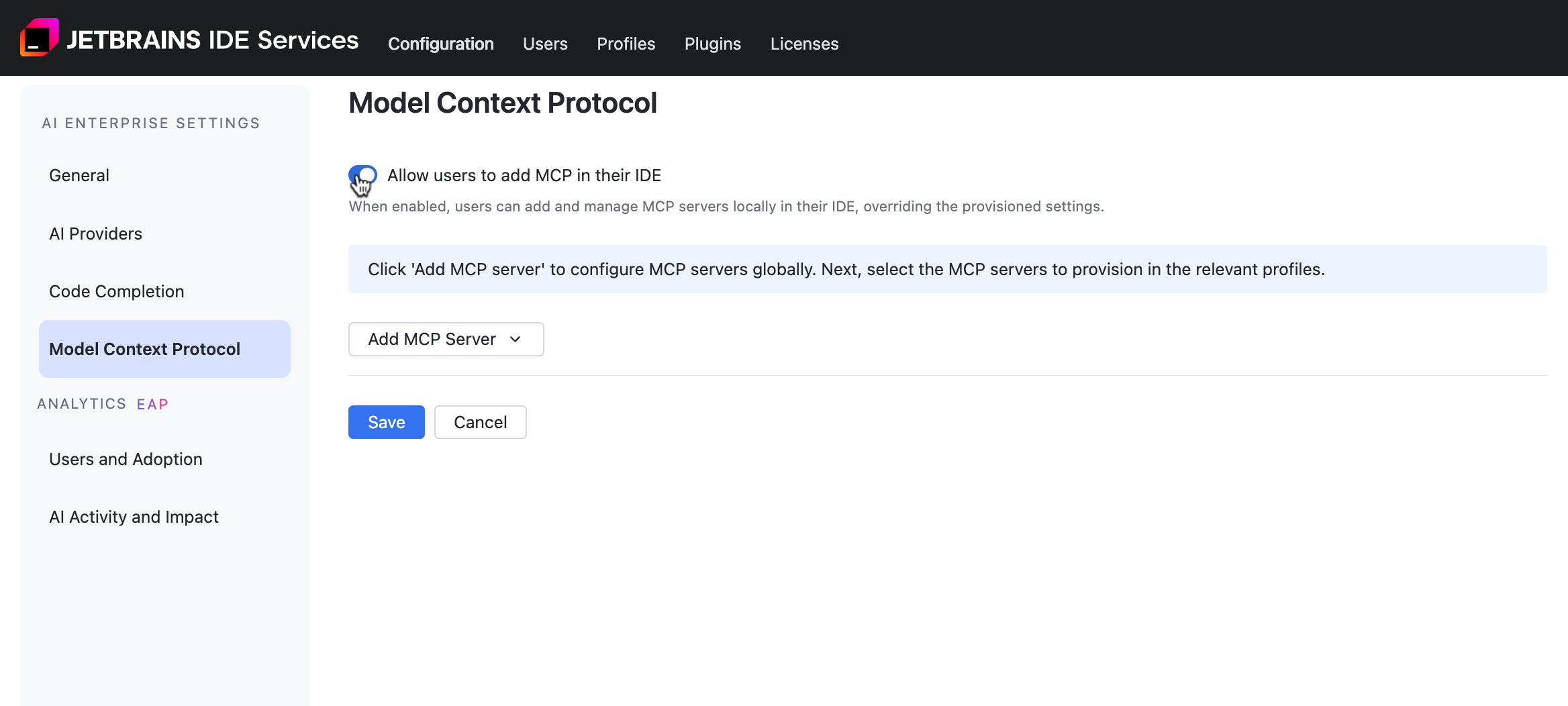 Allow users to add MCP in their IDE Allow users to add MCP in their IDE