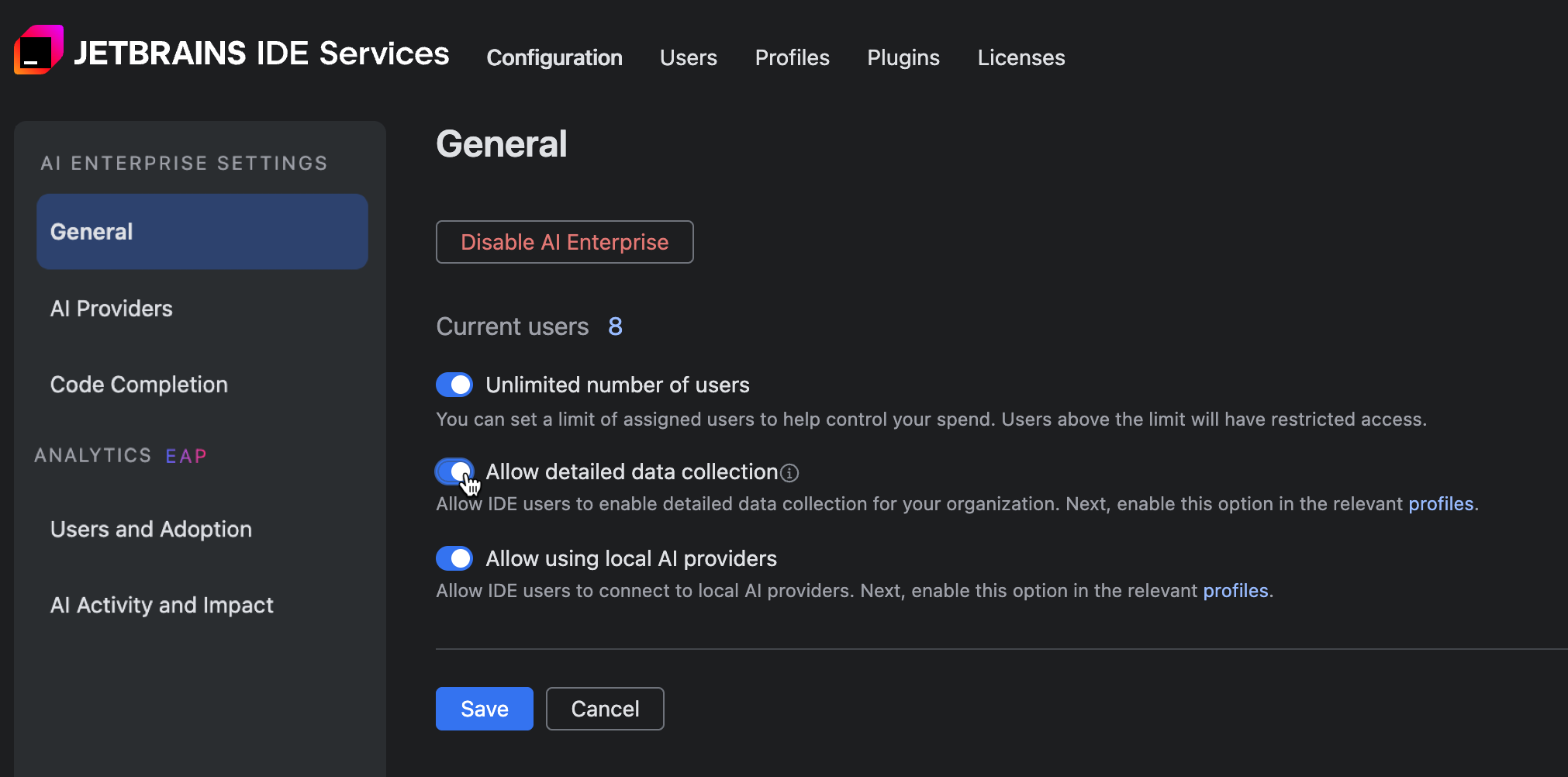 管理 AI Enterprise | IDE Services Cloud 文档