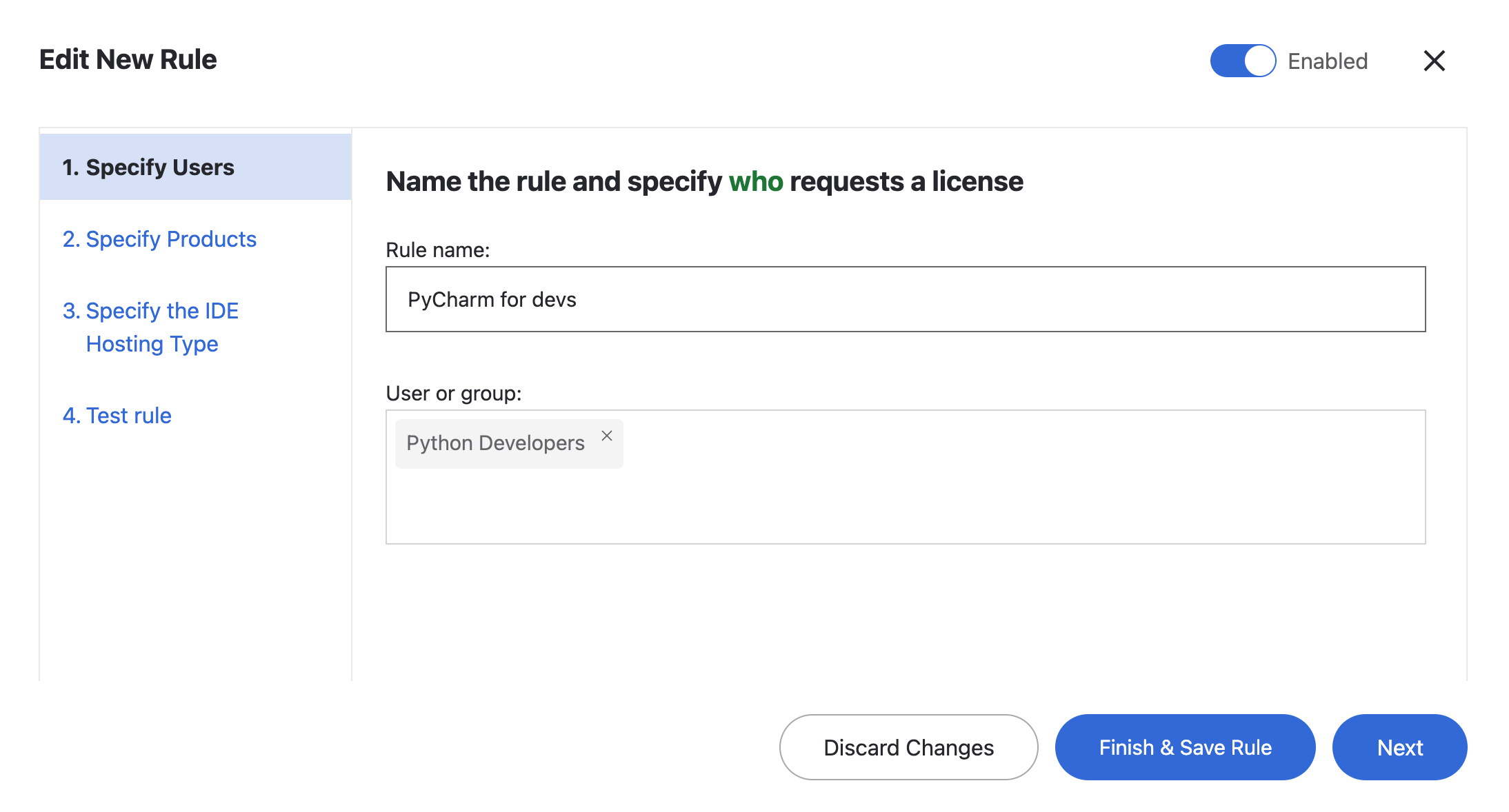 Specifying user or group names in the rule settings Specifying user or group names in the rule settings