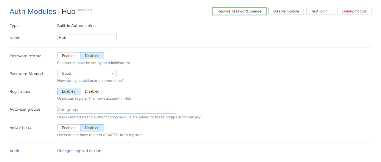 Require password change hub auth Require password change hub auth