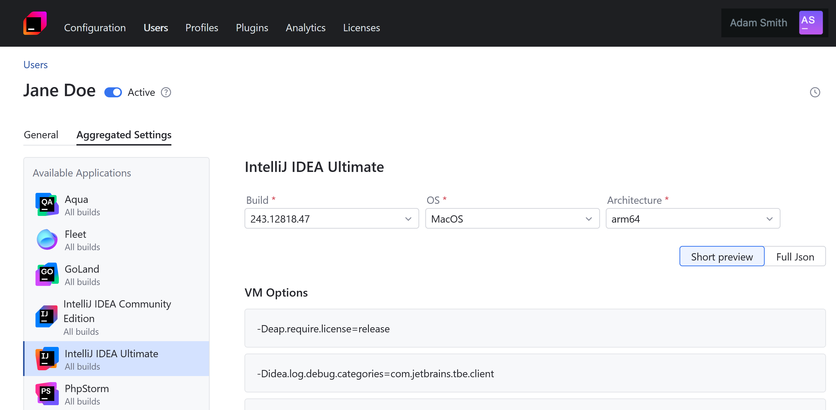 Setting displayed Setting displayed