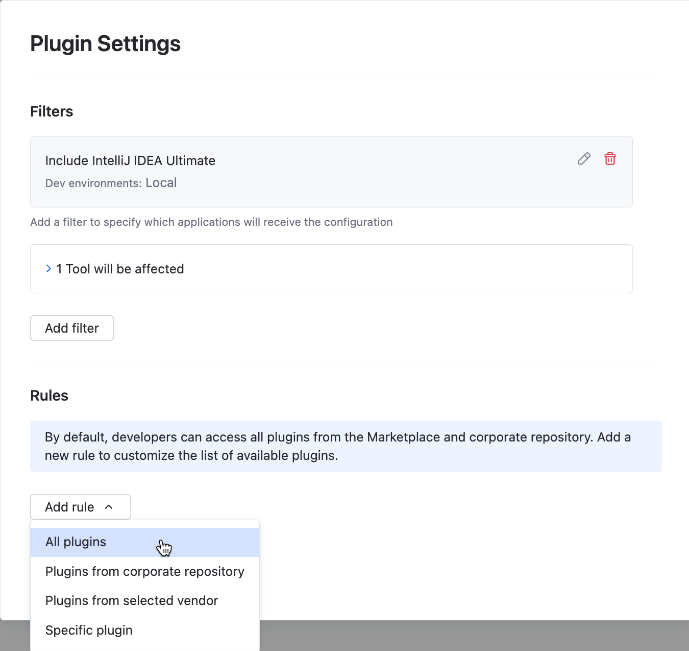 The Plugins settings dialog The Plugins settings dialog