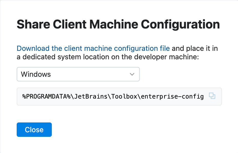 Share the client machine configuration file Share the client machine configuration file