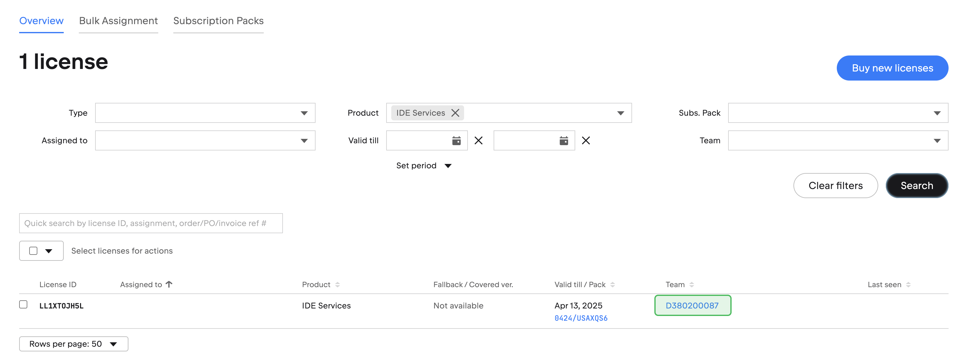 The name of the IDE Services team displayed on in on the license overview page The name of the IDE Services team displayed on in on the license overview page