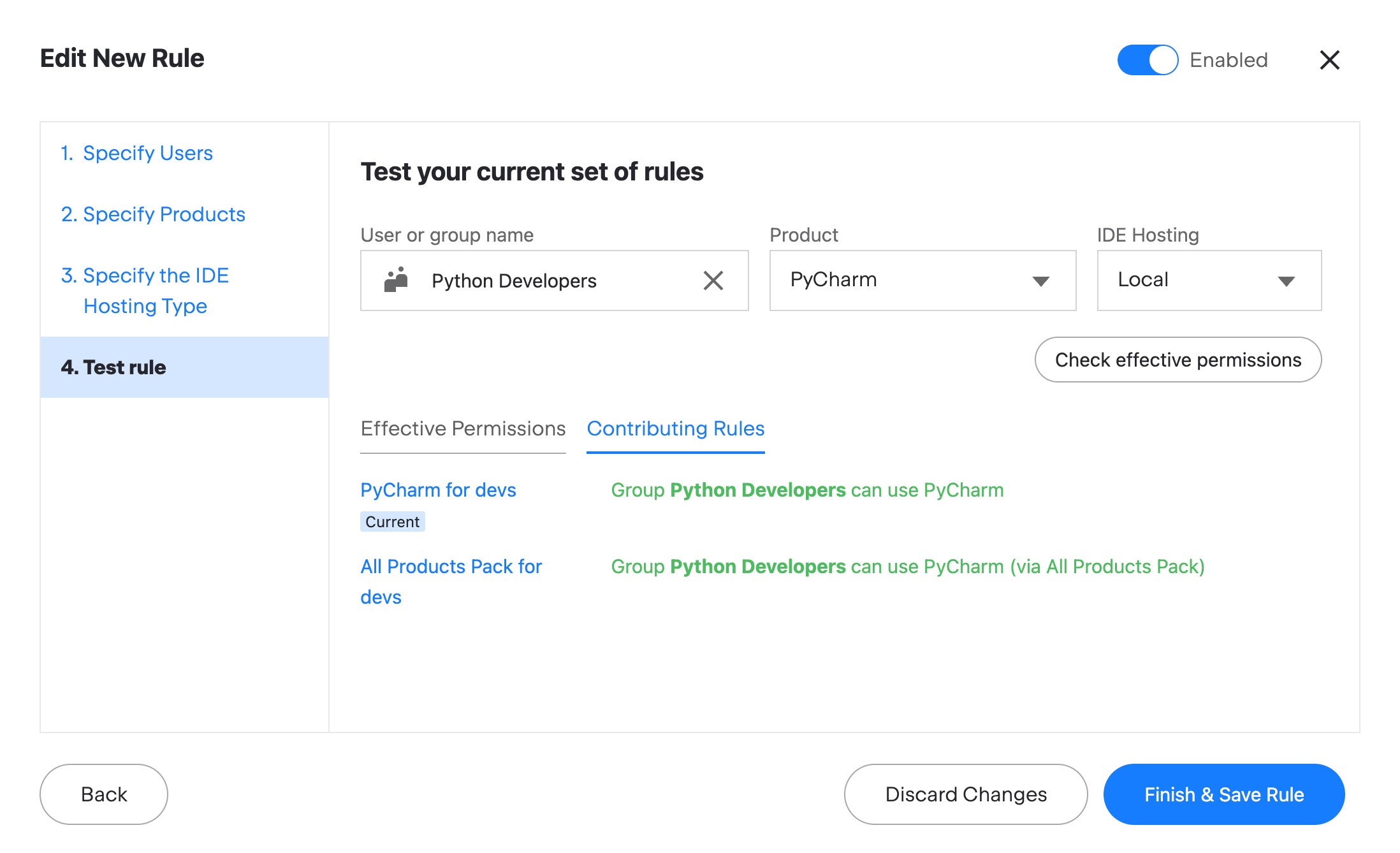 Checking effective permissions – the 'Related rules' tab Checking effective permissions – the 'Related rules' tab