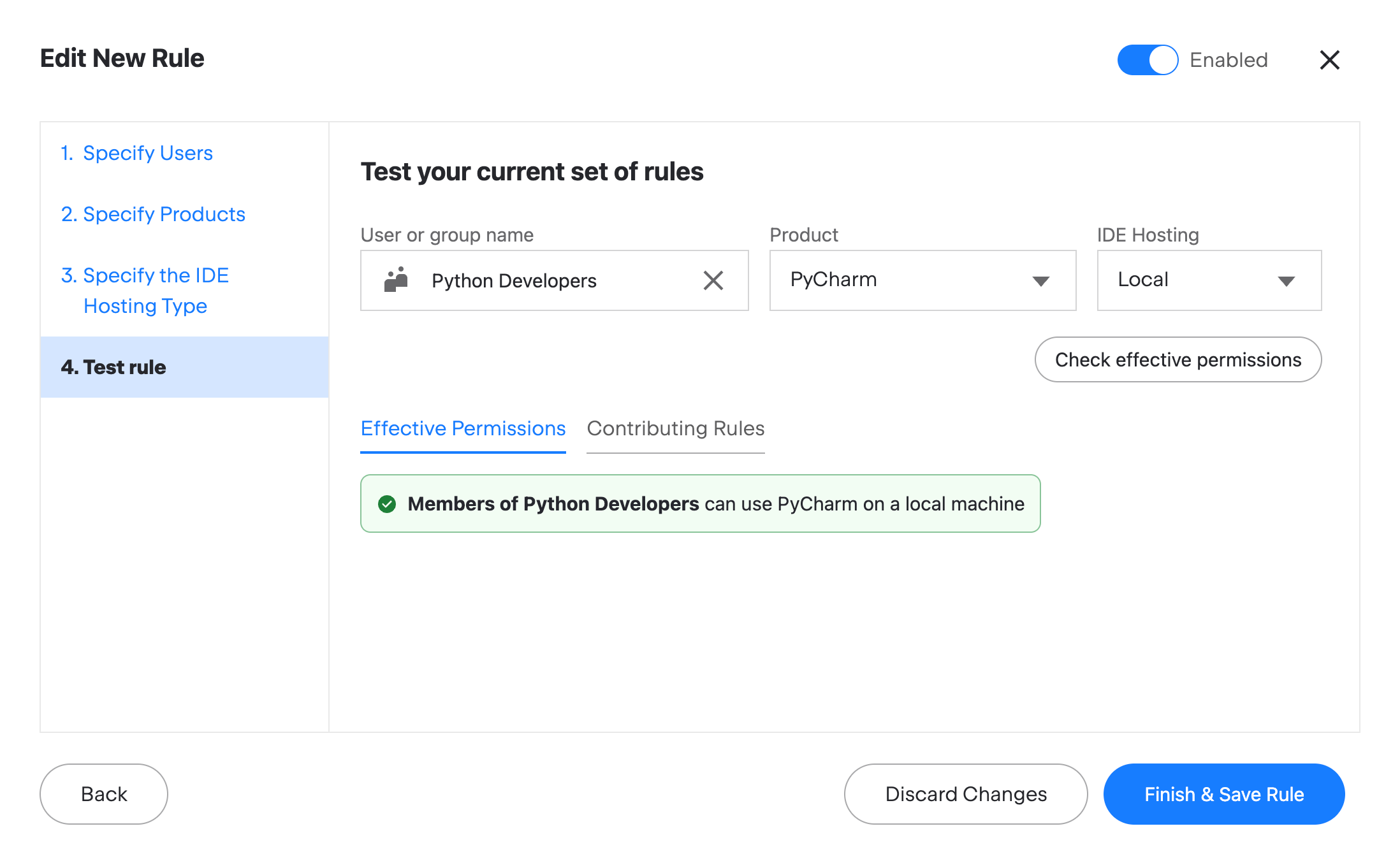 Checking effective permissions – the 'Result' tab Checking effective permissions – the 'Result' tab
