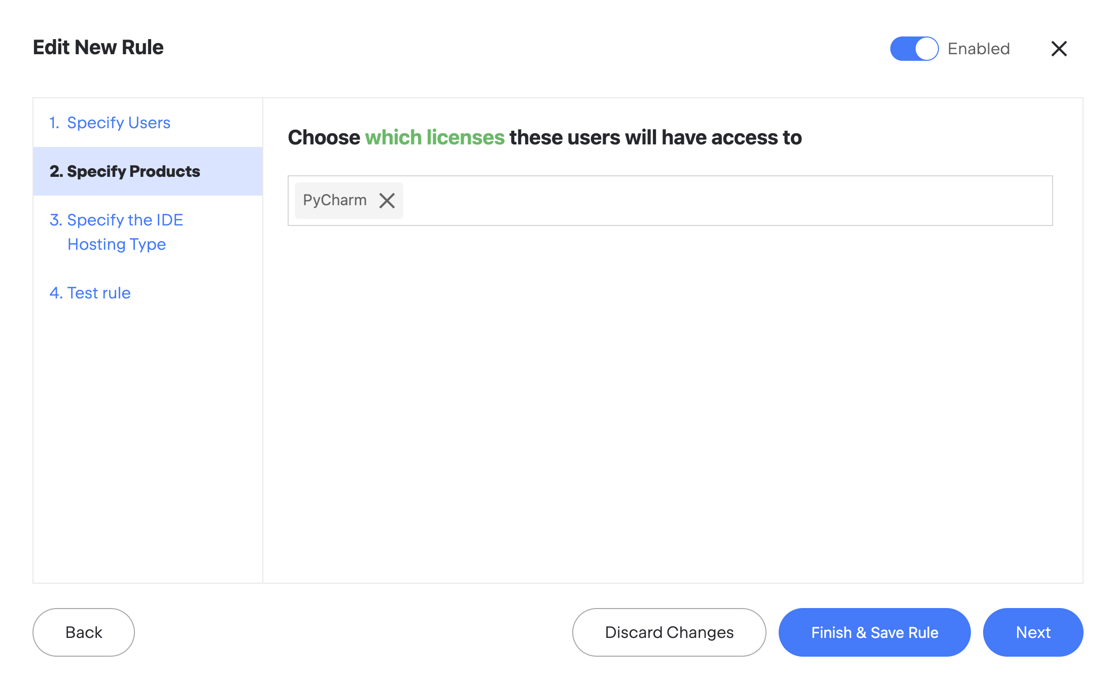 Selecting products in the rule settings Selecting products in the rule settings