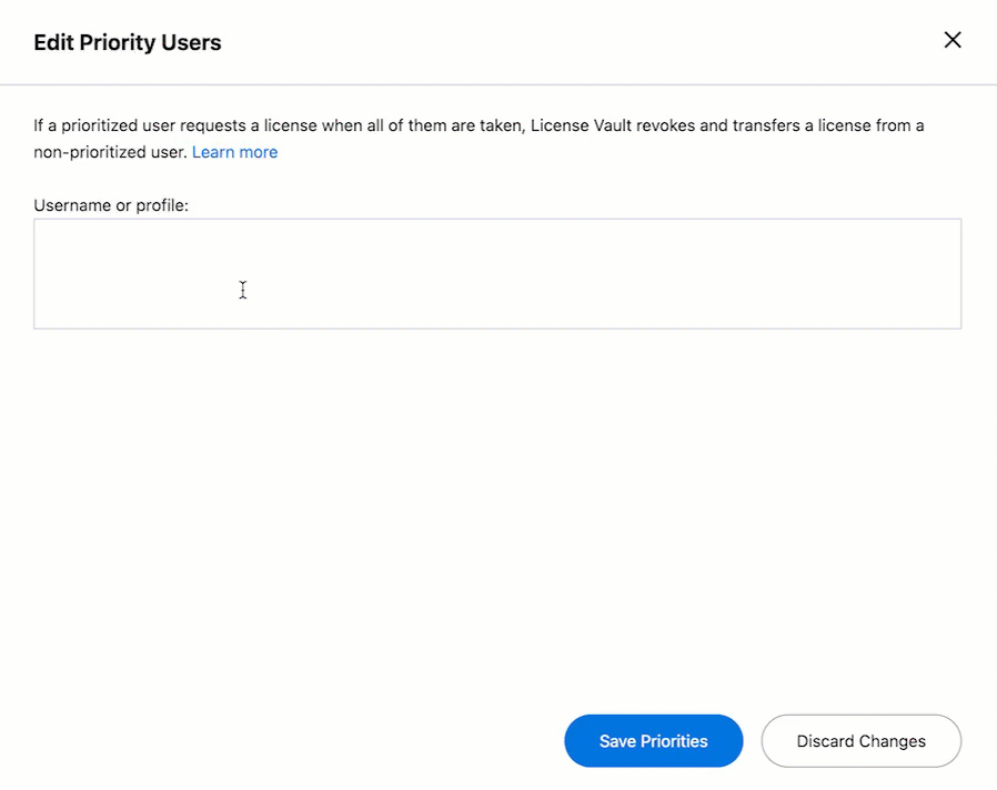 Entering user or profile names when editing priorities Entering user or profile names when editing priorities