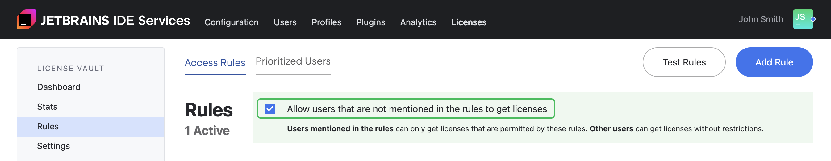 The global access checkbox on the 'Rules' tab The global access checkbox on the 'Rules' tab