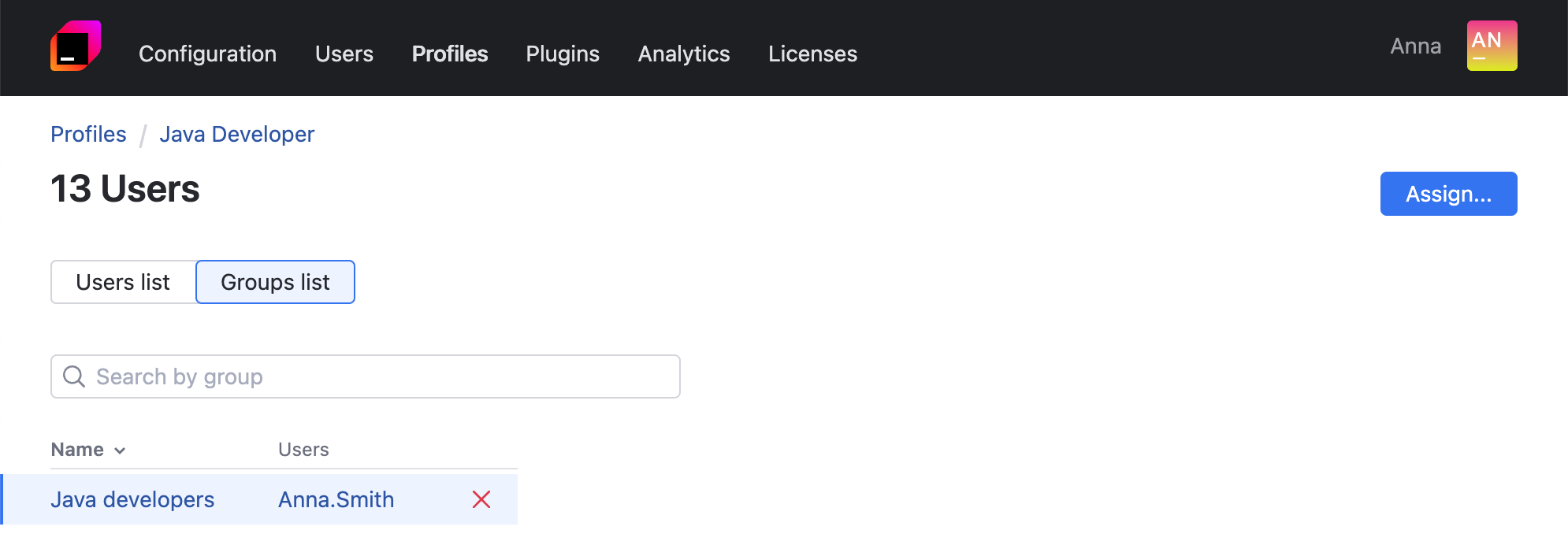 A popup with the list of groups A popup with the list of groups