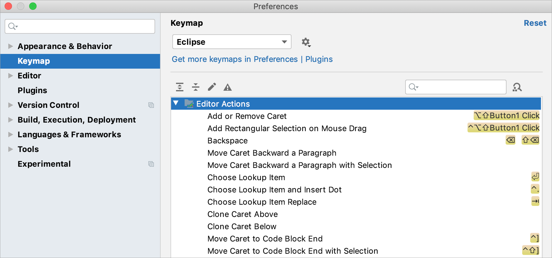 Eclipse keymap