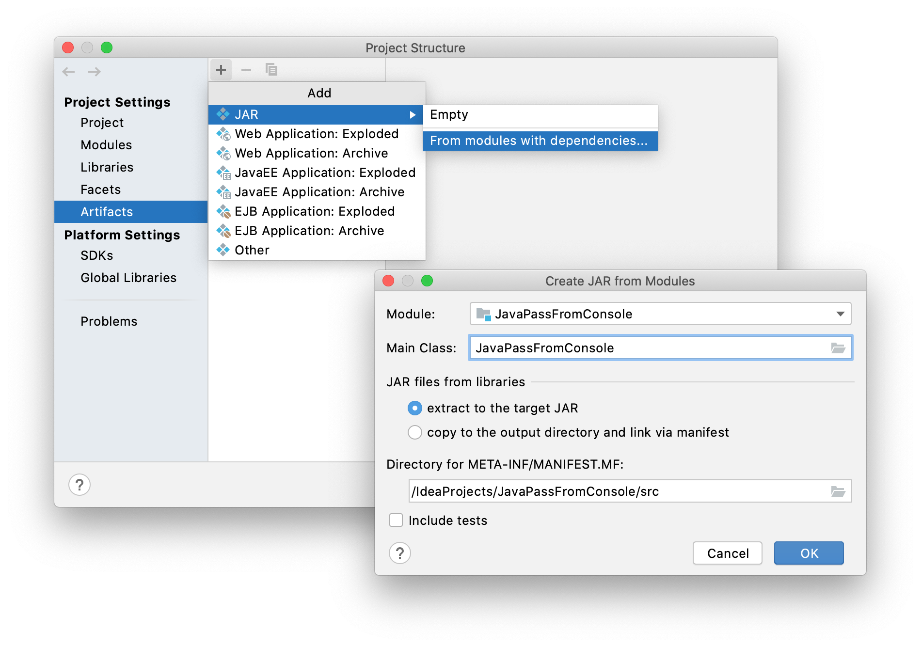 Add a JAR artifact Add a JAR artifact