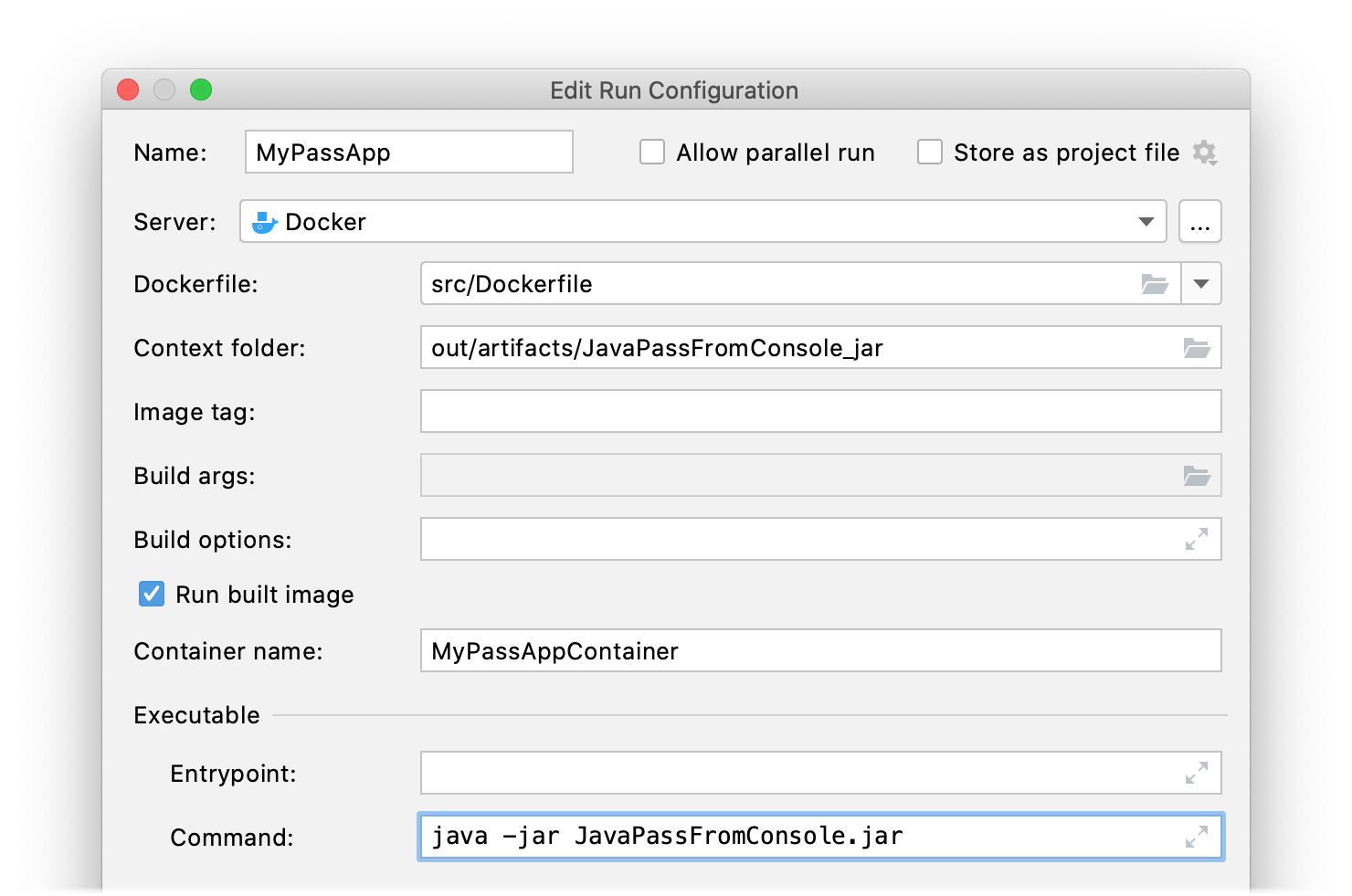 Docker run configuration from Dockerfile Docker run configuration from Dockerfile