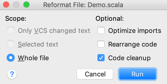 Reformat file dialog Reformat file dialog
