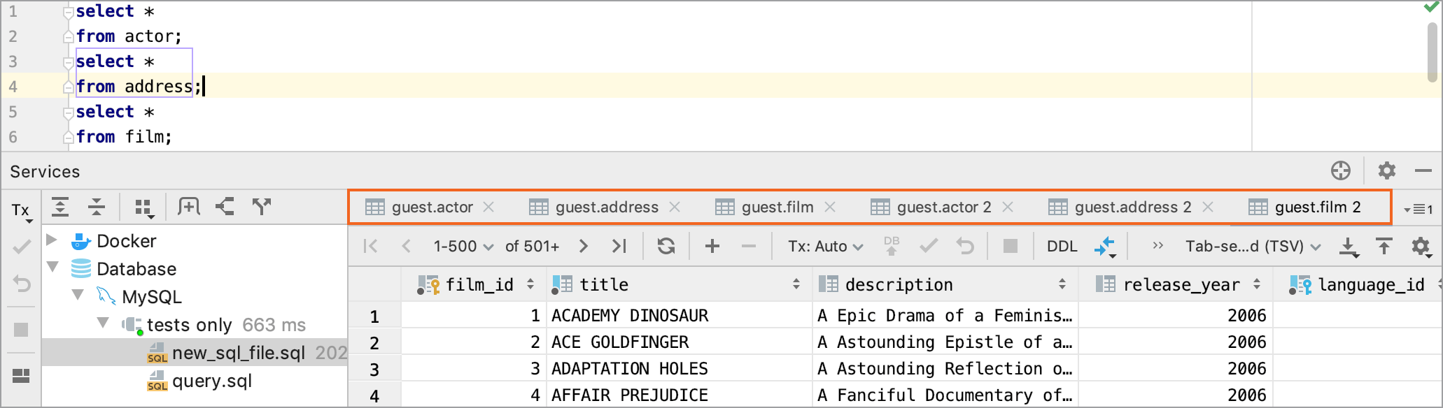 Show results on individual tabs Show results on individual tabs