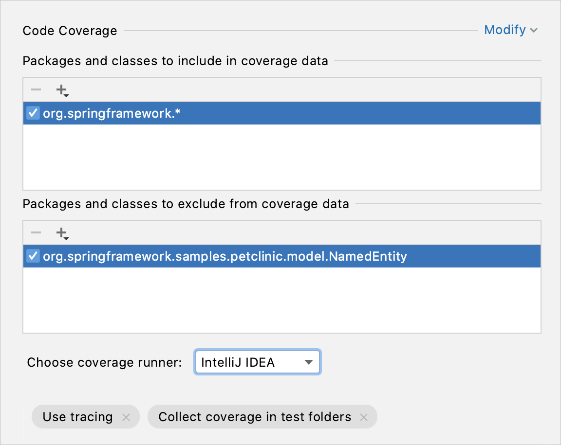 Code Coverage in the Run/debug Configuration dialog Code Coverage in the Run/debug Configuration dialog