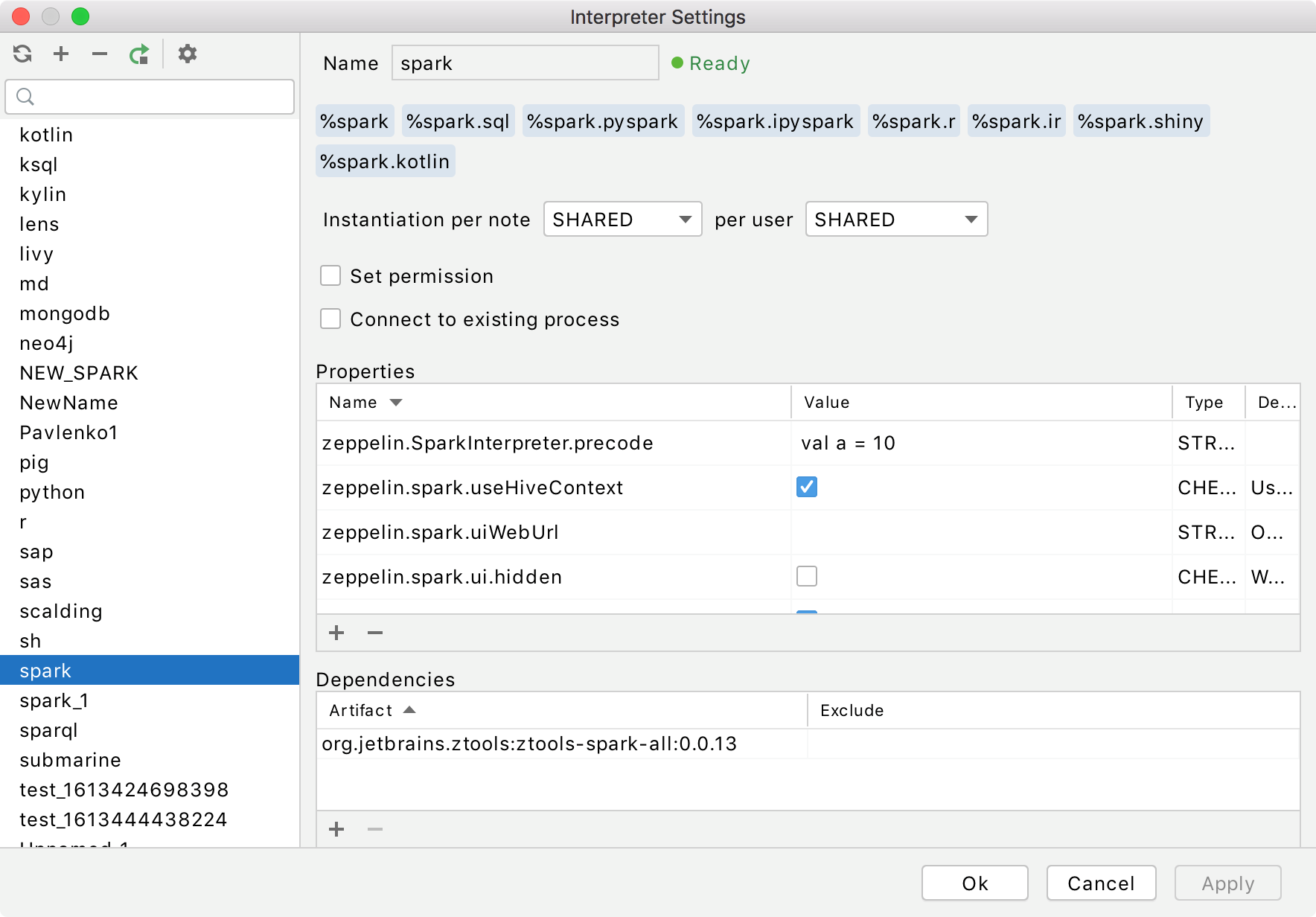 Interpreter settings Interpreter settings
