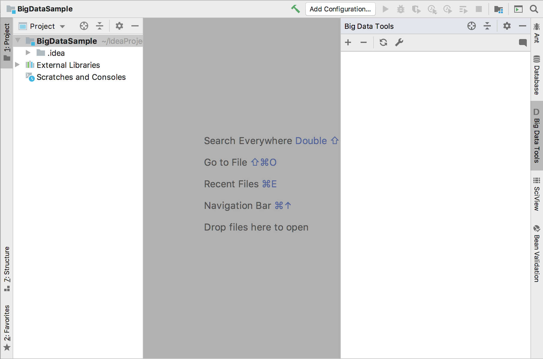 The view of IDEA Ultimate after the Big Data Tools plugin is installed The view of IDEA Ultimate after the Big Data Tools plugin is installed