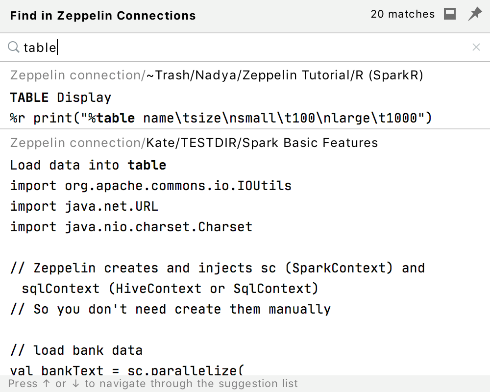 Search in Zeppelin connections Search in Zeppelin connections