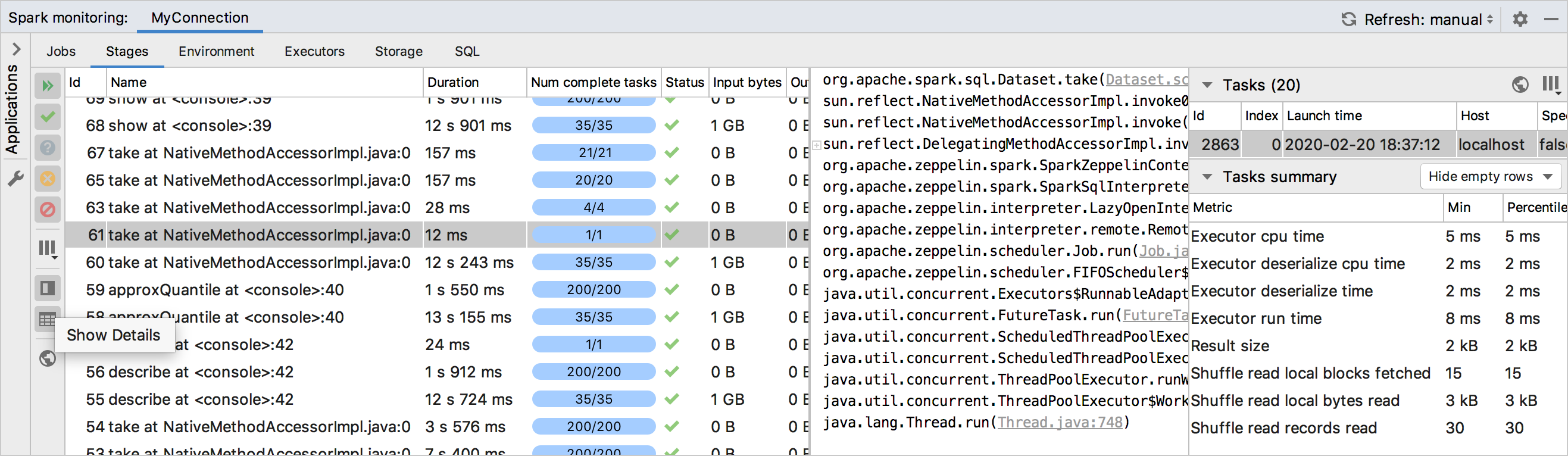 Showing stage details Showing stage details