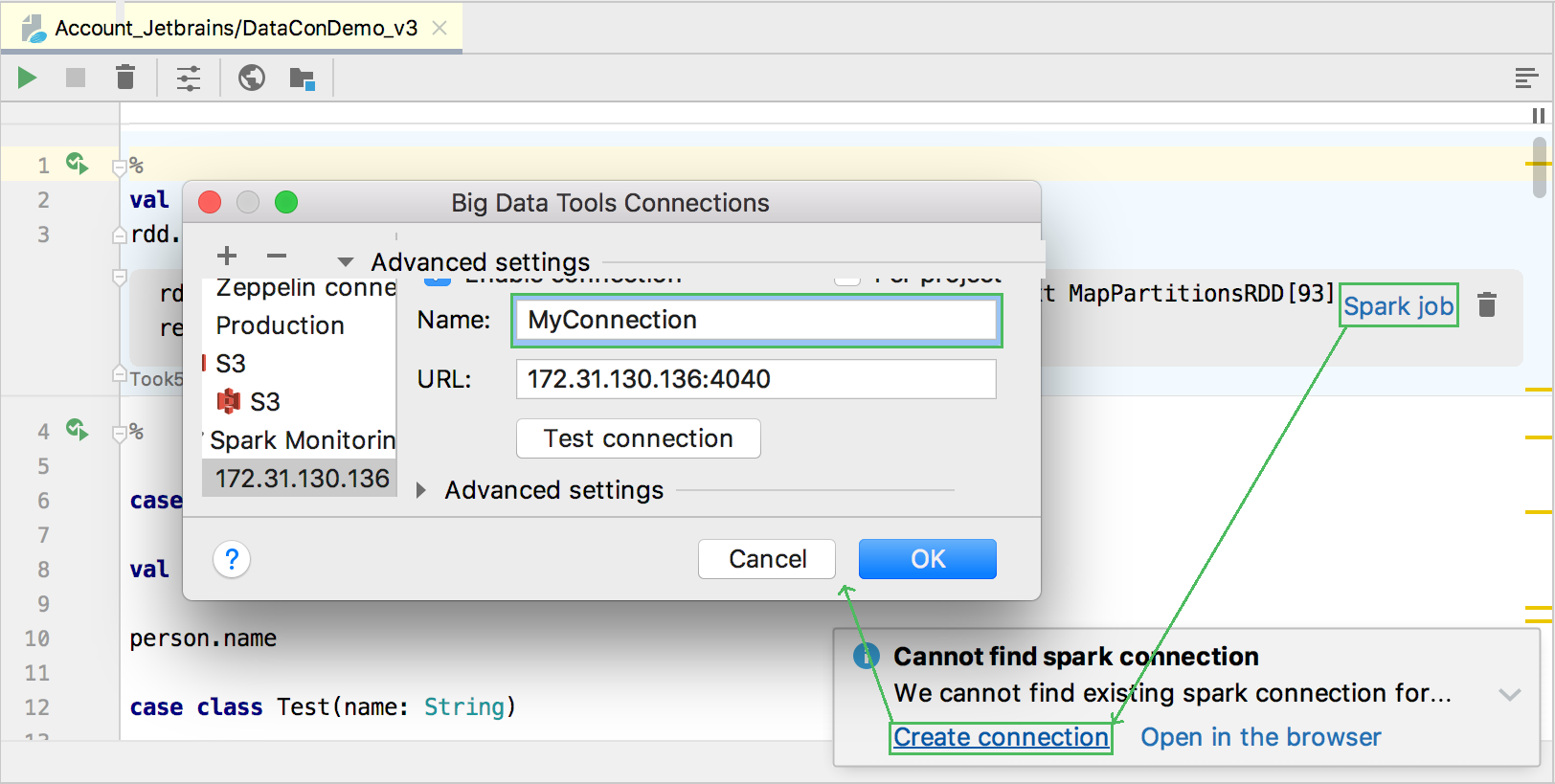 Creating connection to a Spark server Creating connection to a Spark server