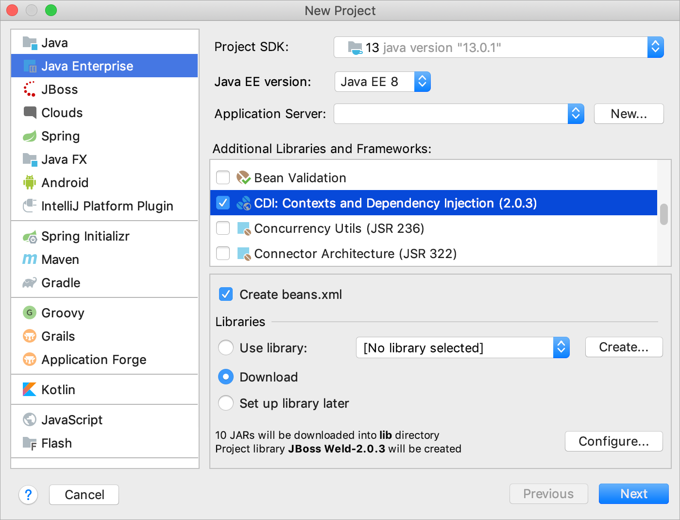 Creating new project with CDI support Creating new project with CDI support