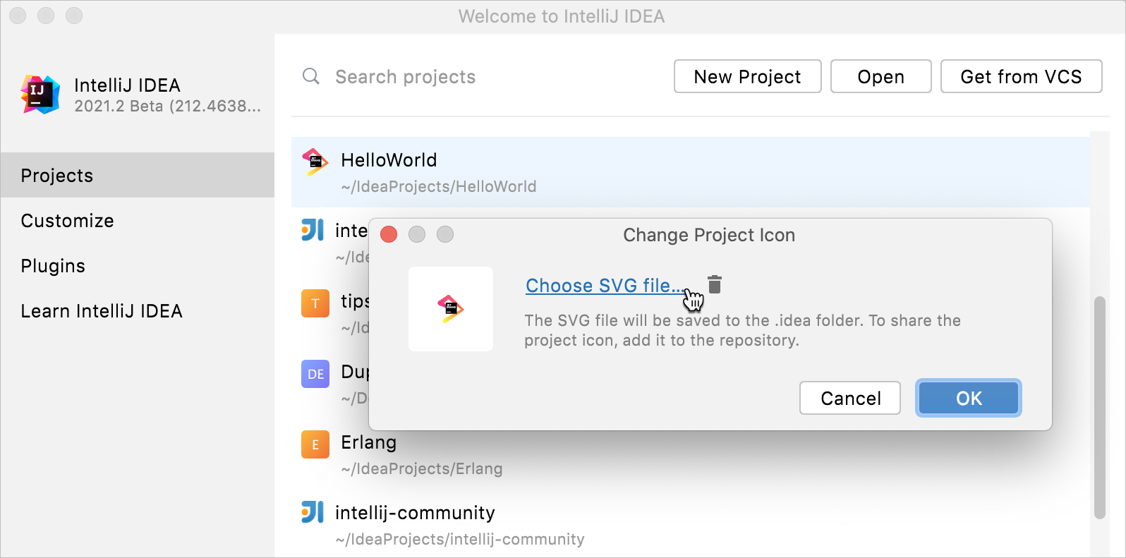 Changing project icon on Welcome screen Changing project icon on Welcome screen